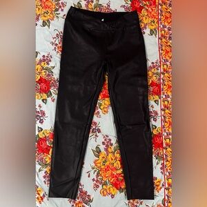 Woman’s Splendid Faux Leather Pants Size Large Black Pull On Elastic Waist